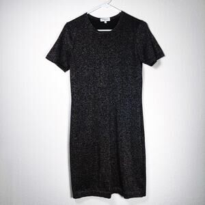 Eric Bompard Glitter Cashmere Dress Short Sleeve Stretchy Black Metallic Medium